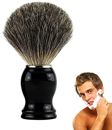 Blaireau de rasage – Blaireau de rasage en poils véritables – Pinceau en poils naturels de blaireau pour un rasage – purs et manche en résine noire et accents métalliques