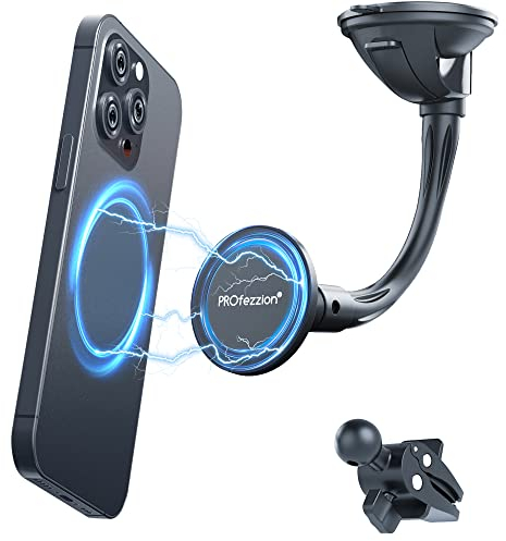 PROfezzion Handyhalterung Auto Magnet mit Saugnapf & Lüftungsclip Kompatibel mit Mag-Safe für Auto Scheibe, Windschutzscheibe, Armaturenbrett, Lüftung für iPhone 17/16/15/14/13 Pro Max & alle Phones