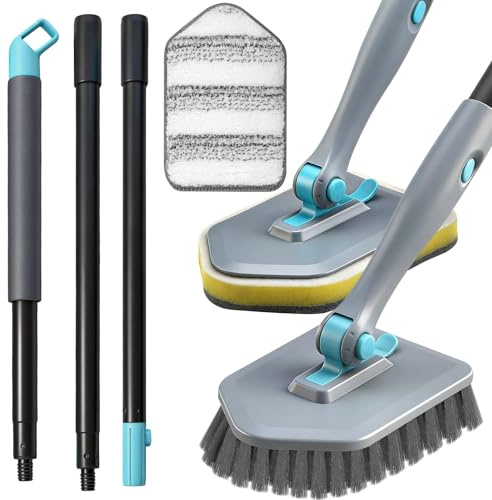 Dusch-Reinigungsbürste mit langem Griff, 3-in-1 Badewanne und Fliesenschrubber mit 127 cm ausziehbarem, langem Griff, abnehmbare steife Borsten, Dusche, Badezimmer (grau)