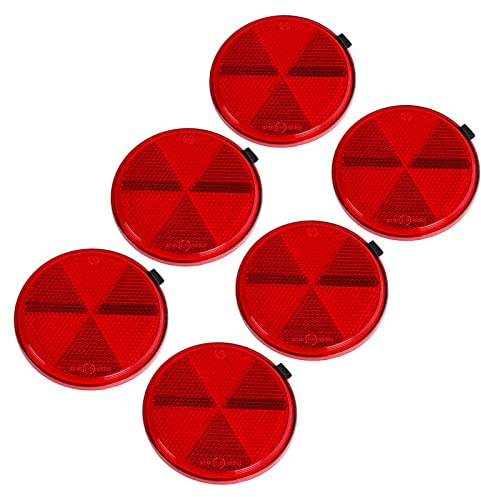 AOHEWEI Reflectores autoadhesivos Redondos Circulares Adhesivos Reflejo de Seguridad Rojo para Postes de la Puerta de la Cerca del Remolque de máquinas agrícolas Caravana Aprobación ECE Paquete de 6