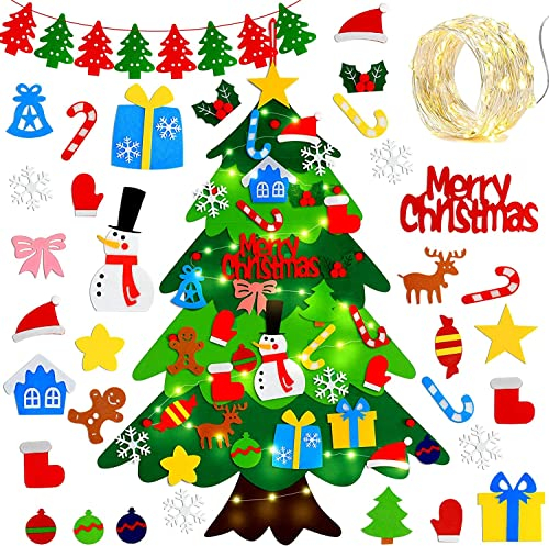 NIWWIN Albero di Natale in feltro per bambini, 1 m, albero di Natale fai da te, da appendere alla parete, albero di Natale in feltro, 32 pezzi, ornamenti, decorazione natalizia per porte e finestre di