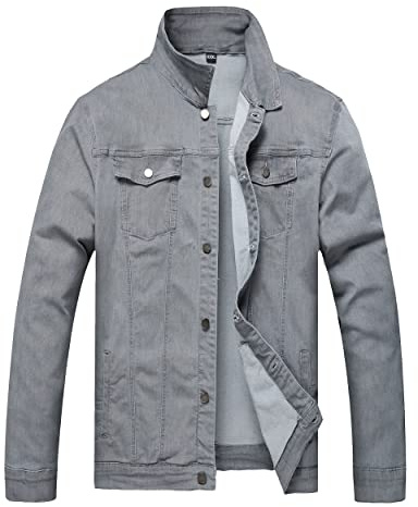 QIMYUM Jeansjacka för män, sliten smal jeansjacka, Grått, 3XL