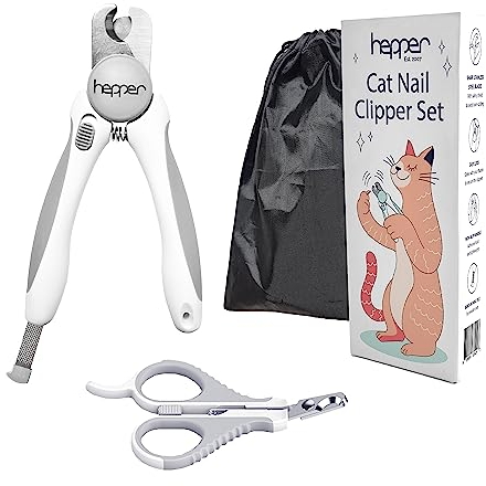 Hepper Cat Nail Clipper Kit - Small & Large Sharp Claw Clippers with Nail File & Storage Pouch - Safety Guard & Lock - Professional Cat Manicure