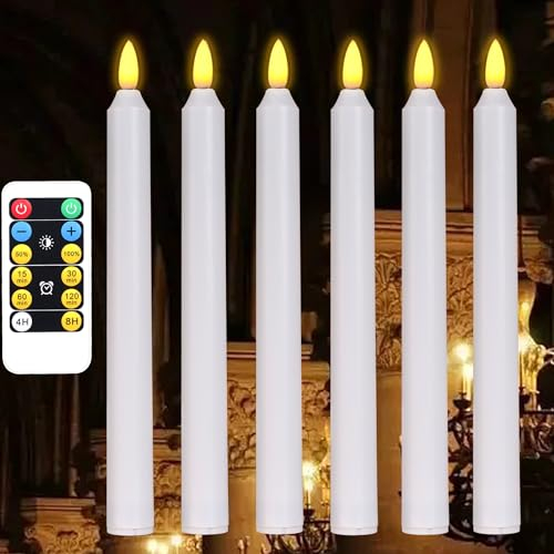 WRalwaysLX Max 2500hours 6 Pack 9 Dekorative LED Kegelkerzen mit Fernbedienung, flackernde flammenlose Kerzen, verwendet für Flur, Badezimmer, durch 2*AA Batterien (nicht enthalten)
