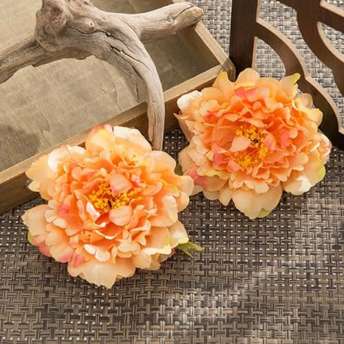 ZEYRU 10 Stück künstliche Pfingstrosen-Blumenköpfe, Weihnachtsdekorationen für Zuhause, Hochzeit, Brautaccessoires, Staubblätter, Weihnachtsgirlande, Orange, 10 Stück