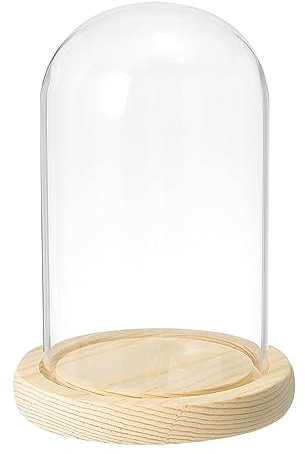 PATIKIL 5.9x3.5 Clear Cloche Glass Dome, Glass Bell Jar Display Case Tabletop Centerpiece with Wooden Base for LED Light Plants Home Decor