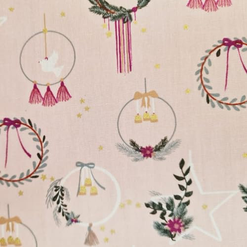 Stoff Meterware Weihnachten 0,5 m Mila rosa Kränze Advent Weihnachtsstoff Weihnachtstoff wiederverwendbares Geschenkpapier nachhaltig