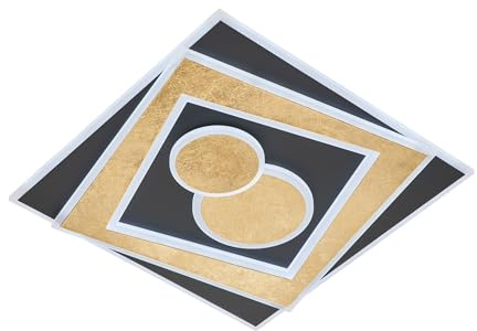 Fischer & Honsel Deckenleuchte, Ratio | sandschwarz/goldfarben | L: 50 cm, B: 50 cm, A: 6,40 cm| mit Fernbedienung stufenlos dimmbar| Farbtemperatureinstellung stufenlos | 21425 | EEG: F