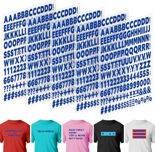 5 Sheets 830 Pieces Iron on Letters and Numbers for Clothing, 1 Inch Iron on Vinyl Letters with A-Z Heat Transfer Letters 0-9 Iron on Numbers PU Alphabet Stickers for T-Shirt Printing DIY Craft, Blue