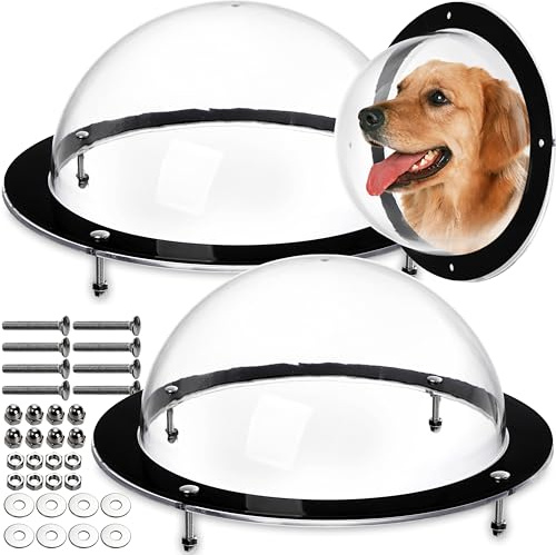 Goaste 2 Pack Dog Fence Window, 12.4 Inch Clear Pet Dome, Durable Plastic Pet Peek Window Playground, Doggie Fence Safe Window, Pet Supply for Dog Cat, 12.4 x 4.9 Inch