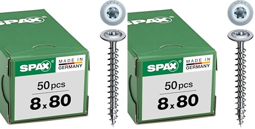 SPAX 251010800805 Holzbauschraube, 8,0 x 80 mm, 50 Stück, T-STAR plus, Tellerkopf, Teilgewinde, 4CUT, WIROX A3J (Packung mit 2)