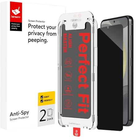BERSEM 2 Stück Sichtschutzfolie für Samsung Galaxy S24 5G, Anti-Spion, Einfache Anbringung, Unterstützung von Fingerabdruck-Entsperrung, 9H gehärtetes Glas, Blasenfrei, Blendschutz