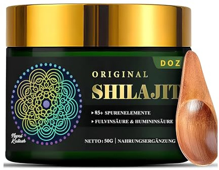 DOZ Puro Himalayan Shilajit Original 50 g – Calidad Oro – Suplemento de Shila Natural con 85 Minerales y Ácido Fúlvico