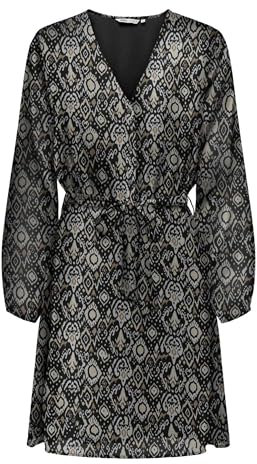 ONLY Robe Chemise Mini Manches Longues en Mesh imprimé avec col en V boutonné ONLCERA, Couleurs:Marron-2, Taille:M