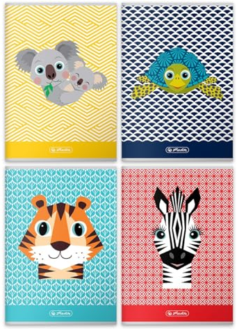 Herlitz® Schulheft A5 | 32 Kariert | Themennotizen für Studium | Notizbuch zum Schreiben für Schüler | Kinder zum Erlernen der Kalligraphie | Muster zur Auswahl | Tiere | Cute Animals