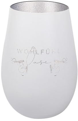 Der-Porzellan-Laden Windlicht mit Gravur Wohlfühloase, Weiß Silber, Teelichthalter aus Glas mit Spruch, Tischdeko modern