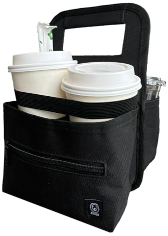 ZOOUS Drink Carrier 4 Cups, Cup Holder for Food Delivery, Portable Drink Coffee Cup Carrier Tote Bag, Holds 4 Cups, Collapsible Design, Organizer Pockets, Black