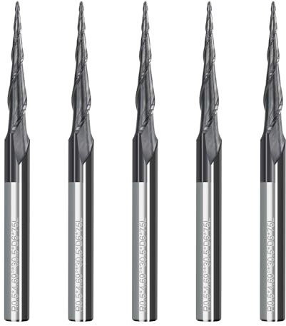 BALUGAEA 5 Stück VHM Kugelkopffräser Konische Fräser für Oberfräse CNC 2 Flöten 0,5 mm Radius 6mm Schaft HRC55 Gesamtlänge 75mm TiAlN Beschichtung Gravierfräser Schaftfräser für 2D und 3D Gravur