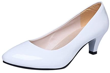 Womens Mid Block Heels Mary Jane Comfort Support Work Pumps Formal Smart Office Low Heeled Strappy Slip On Cushioned Dolly Wide Fit Extra Wide Fitting Width Light Shoes Walking Shoes White