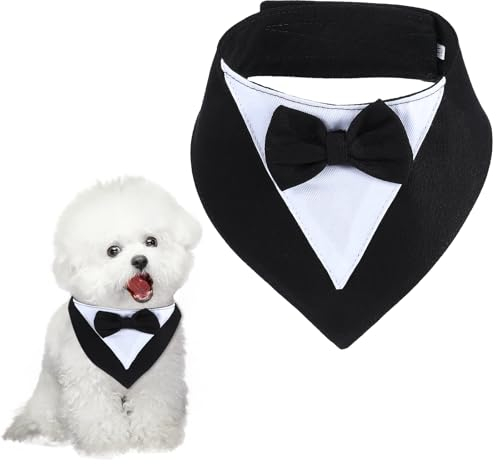 GEEHUA Fliege Hunde Hochzeit, Smoking Bandana Halsband, Verstellbares Hochzeits Bandana mit Fliege für Kleine und Mittelgroße Hunde, Katzen und Haustiere