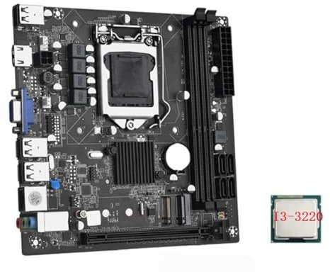Goufride ITX H61 Home Motherboard Office Motherboard +I3-3220 CPU LGA 1155 Support Up to 16GB DDR3 1600MHz RAM Slots 100M Network Card