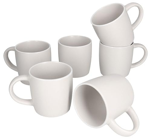 Van Well Lea 6er Set Kaffeebecher I 280 ml I 6 Personen I 6x Steingut-Tassen in Creme-Weiß mit weißem Rand I Tee-Pötte, Mug, Cup I Für Cappuccino, Kakao, Latte Macchiato & Co