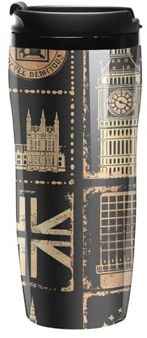 Set of Stamps with The Union Jack Travel Coffee Mug Reusable Coffee Cup Coffee Tumbler with Lid for Outdoor 350ml
