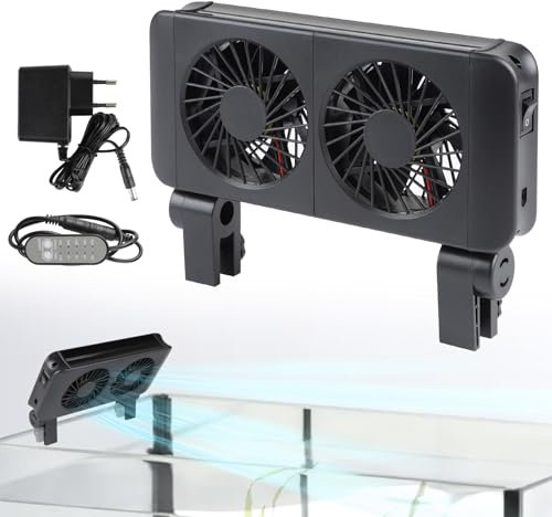 efuturetime Ventilador de Acuario, 6W, 5 Velocidades Ajustables, Bajo Ruido, Ventilador de Acuario de Pinza con Temporizador para Acuario de 50cm, 2 Ventilador