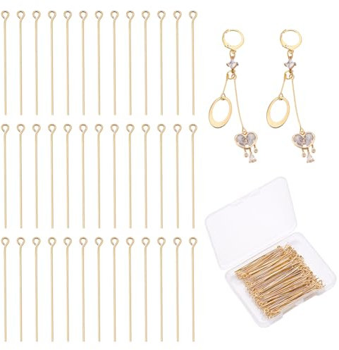 PH PandaHall 200pcs 40mm Épingle à Oeil en Acier Inoxydable 304 pour Bijoux Tige Boucle Oreille, Tige Bijoux Plaquées Or 18K, 0.7mm Epoingle à Œil Ouvert pour Bracelet, Boucle D'Oreille