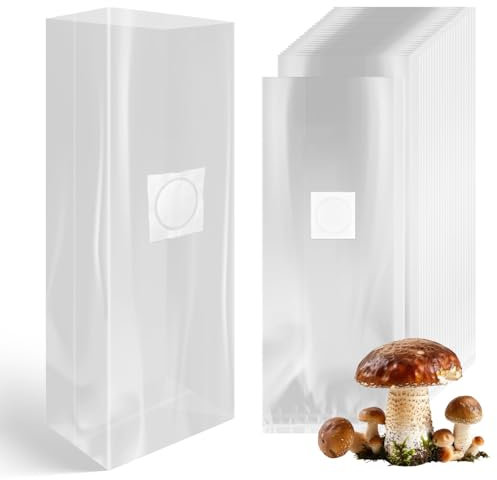Zdhsufnvw 60 Pezzi Trasparenti 18 x 35 cm Sacchetti per Coltivazione Funghi Mushroom Grow Bag con Filtro Set per la Coltivazione di Funghi Accessori per Coltivazione di Funghi per Coltivare Funghi