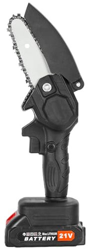 mufsceku Mini Motosierra Inalmbrica de 6 Pulgadas, Sierra de Cadena Eléctrica de Mano Con 2 Baterías, Sierra de Cadena Pequeña Con Batería Con Bloqueo de Seguridad para Podar Árboles y Corte Mad