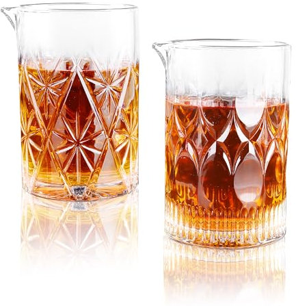 FARQAN 24 Oz Cocktail Mixing Glass Stirring Glasses for Whiskey Cocktail Mixing Shaker Glass Martini Old Fashioned Crystal Bar Set 700ml 2PCS (X-shape/Snowflakes)