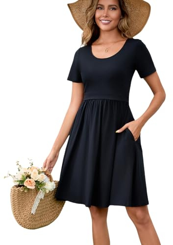 QINYI Damen Stillkleider Stillkleid Sommer Bequem Baumwolle Kurzarm Stillkleid mit Taschen