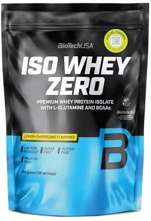 BioTechUSA Iso Whey Zero | Molkenprotein-Isolat mit hohem Proteingehalt | Mit BCAA & Glutamin | Laktosereduziert, Zuckerfrei, Glutenfrei | 21 g Eiweiß pro Portion | 454g, Lemon Cheesecake