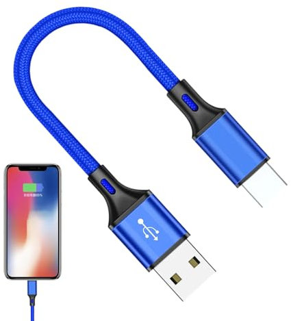 Generico Usb To Usb C Cabled, Type C Nylon Charger Cord, 9.84 Inches Compact Fast Charging Data Cables, Portable Short Cable for Outdoor, Laptop, Home, Travel, Black, Blue, Red