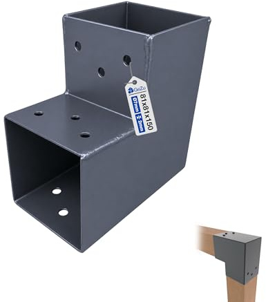 GeZu Impex Post Connector L 81 x 81 mm | Powder Coated Anthracite Pergola L Shape Square Beam Post Connector Corner Pavilion Bracket
