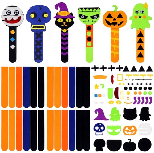 Halloween Basteln Kinder,24 Stück Halloween Lesezeichen Bastelset,Halloweens DIY Lesezeichen Basteln Kinder,Lesezeichens Moosgummi,Halloweens Aufkleber Kreative Bastelset Geschenk für Jungen Mädchen
