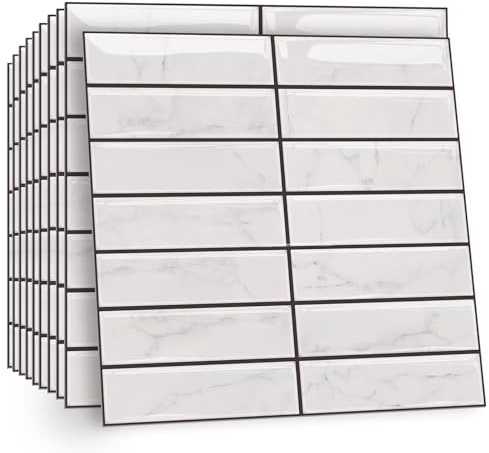 TOARTI 10 Stück 2D Weiß Fliesenaufkleber Metro Fliesen Selbstklebend fliesenaufkleber Küchenrückwand Fliesen Klebefliesen Fliesenfolie Selbstklebende Küche Bad 30 x 30cm