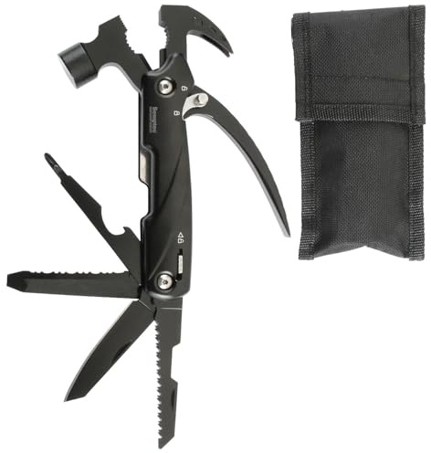Semptec Urban Survival Technology Multitool Messer: 12in1 Multitool-Mini-Hammer, Camping-Zubehör, inkl. Nylonhülle (Camping Werkzeug, Taschenwerkzeug, Säge)