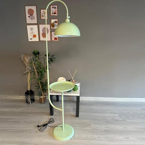 bamyum Gorkiede Metall, Moderne, Stehlampe Wohnzimmer, Schlafzimmer, Kinderzimmer mit E27 Fassung, 30 cm Breit, verstellbarer Lampenschirm, Stehleuchte mit Ablage und Dimmer, Minzgrün