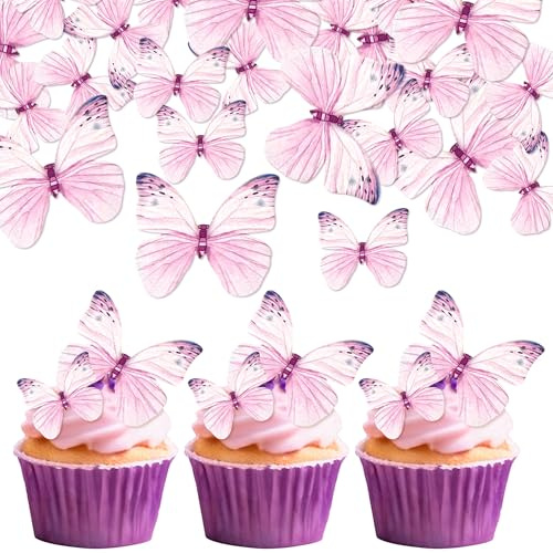 LaVenty 60 PCS Edible Butterfly Cupcake Cake Decorations | Muffin Desserts Food Decoration for Celebrating Party Events Baby Shower Party Supplies