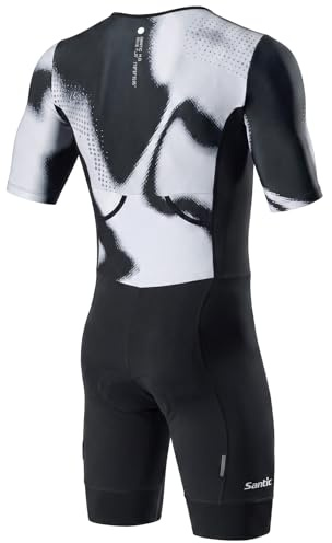 Santic Herren Triathlonanzug Gepolstert Einteiler Kuzarm Pro Fahrrad Skinsuit Rennsport Trisuit Abnehmen Radsportanzug Weiß M