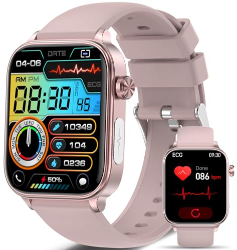2026 Smartwatch Damen EKG/Blutdruck/HRV/Harnsäure/BMI Gesundheitsuhr mit Telefonfunktion/SOS-Taste, 24H Herzfrequenz SpO2 Körpertemperatur,Schlaf Monitor Menstruationszyklus Fitnessuhr für Android/iOS
