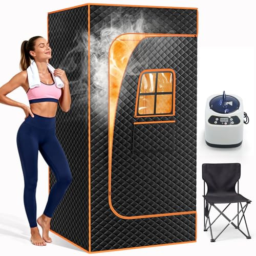 Portable Steam Sauna for 1 Person - Home Personal Sauna Box with 3L 1000W Steamer for Detox, Relaxation & Stress Relief - Indoor Sauna Tent with Remote Control, Folding Chair