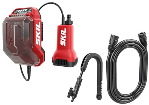 SKIL 0781CA Akku-Gartenpumpe/Klarwasserpumpe (20 V, 2000 l/h, 3-stufiger Timer, tragbar, Easy Storage, Tauchpumpe) GP1E0781CA