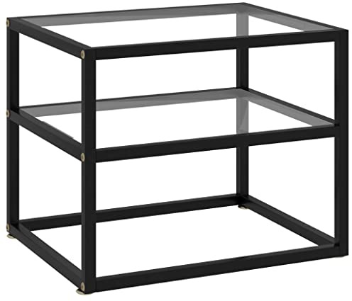 Foknhdi Konsolentisch Transparent 50x40x40 cm - Beistelltisch aus Hartglas und pulverbeschichtetem Stahl - Kompakter Glastisch mit Ablageboden für Wohnzimmer und Flur