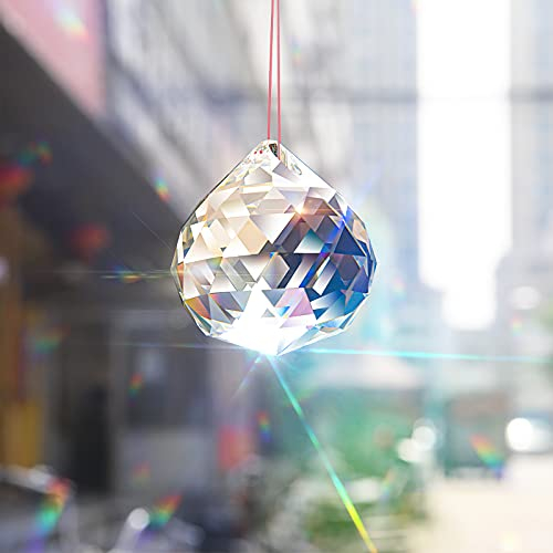 MerryNine Prisma de bola de cristal transparente, atrapasueños de arco iris, prismas de cristales colgantes para ventanas, para Feng Shui, para regalo (80 mm, 1 paquete)