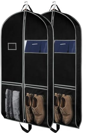 Zilink Kleidersäcke, Anzugtasche für Reisen und Aufbewahrung, 109,2 cm, Zwickel, Anzugschutz für Schrank, mit 2 großen Taschen und 2 Tragegriffen für Anzug, Mantel, Kleid, 2 Stück