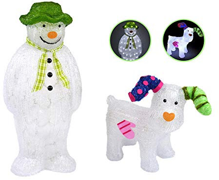 YöL The Snowman Snowdog Set Acrylic Figure LED Garden Outdoor Christmas Decoration