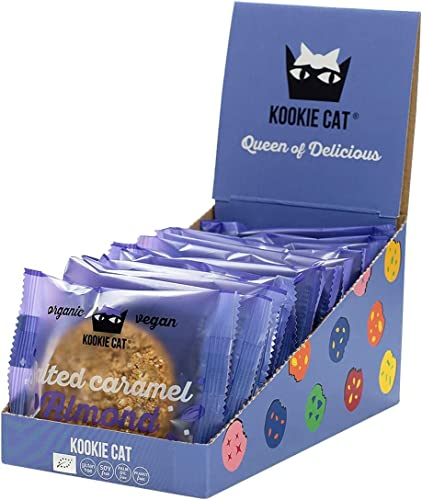 Kookie Cat Salzkaramell Mandel - Vegane Cookies Einzeln Verpackt, Glutenfrei, Sojafrei, Bio, Mandel & Hafer - 12 X 50g Multipack
